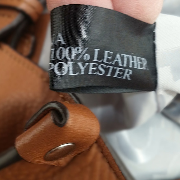 Cognac Pebbled Leather Purse Colorblock Crossbody Bag Silver Accents Handles - Picture 10 of 12